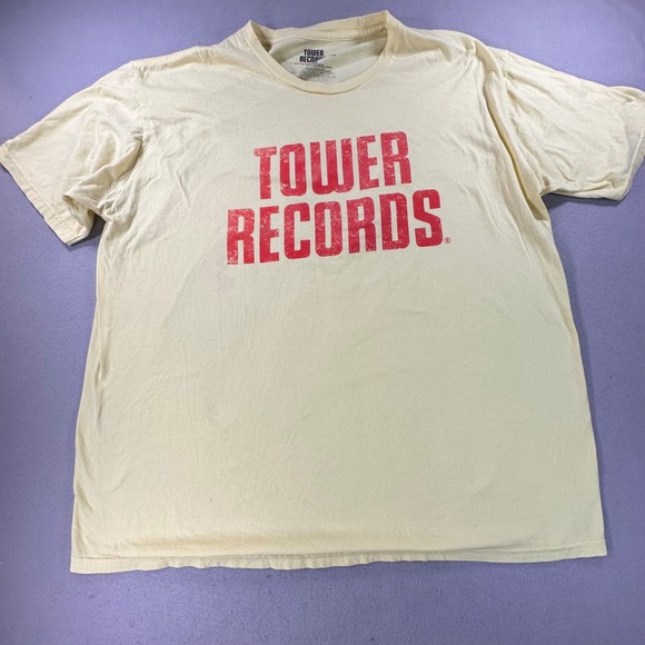 Tower Records Graphic T-Shirt Mens XXL Cream Red Logo Music Record Store Cotton